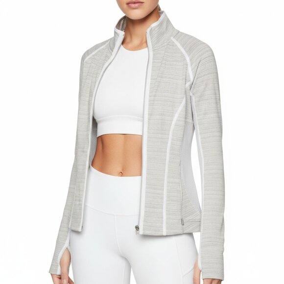 Athleta Elation Full-Zip Powervita Jacket grey ivory Small Yoga Studio - Picture 2 of 13